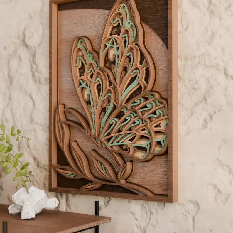 Boho Butterfly SVG | Layered Mandala Insect Design | 3D Nature Wall Art | - Image 2